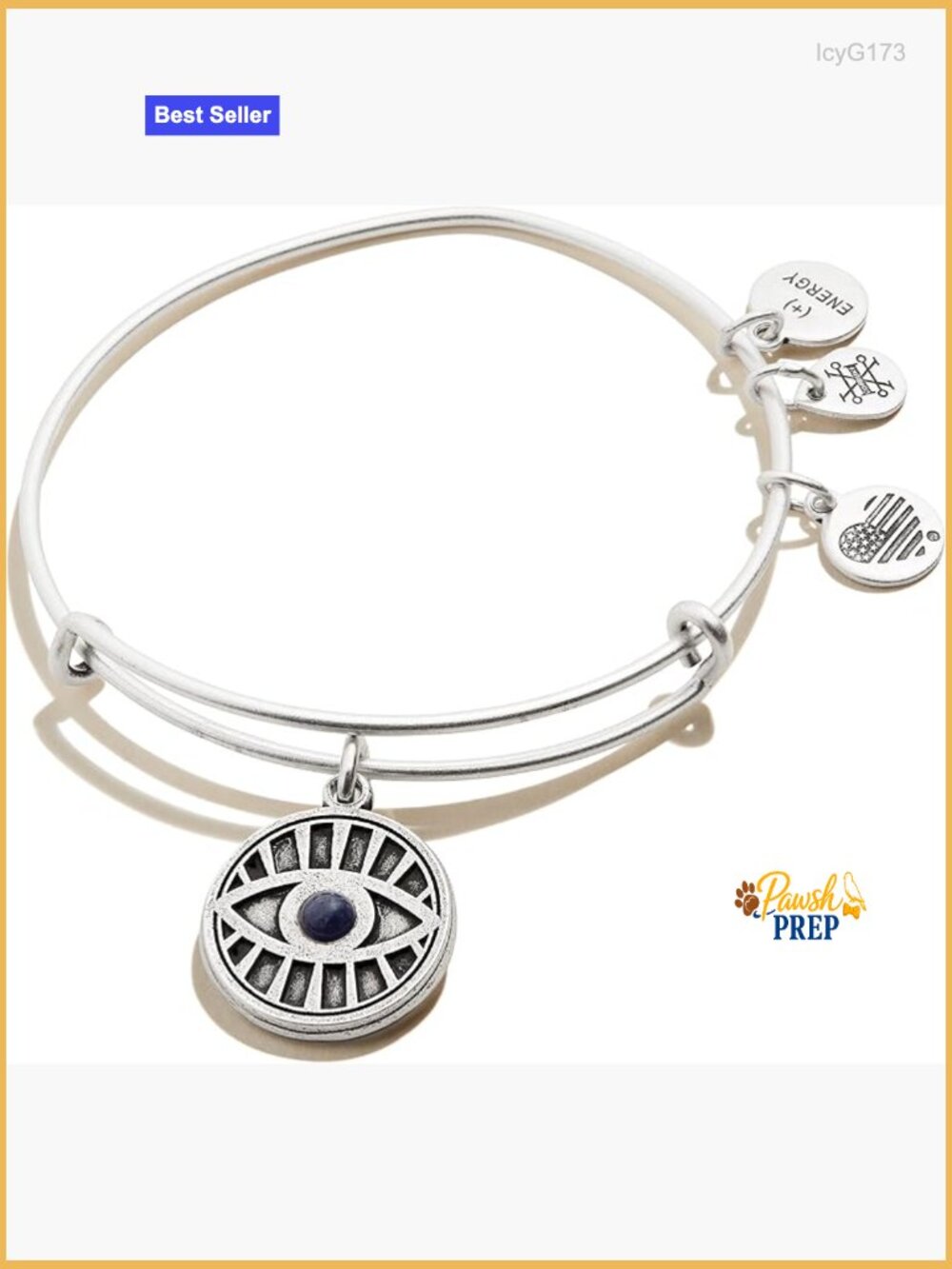Evil Eye Expandable Bangle Bracelet with Sodalite Charm - Nickel Free